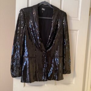 INC International Concepts Women's Shimmering Black Sequin Blazer